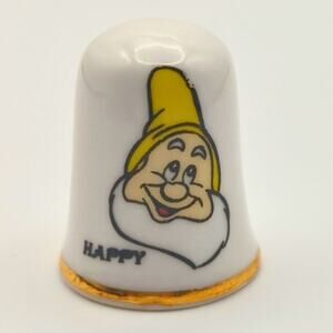 VTG AFB Thimble Happy Bone China Disney's Snow White Gold Trim Collectible